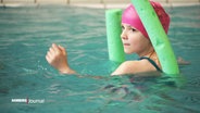 Ein Mädchen lernt mit einer Schwimmnudel das Schwimmen. © Screenshot 