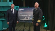 Verteidigungsminister Pistorius heute bei der Kiellegung der neuen Fregatte "Niedersachsen" in Wolgast. © Screenshot 