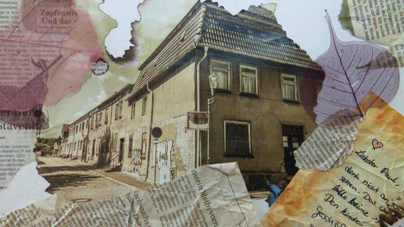 Das Foto zeigt eine Collage aus alten Zeitungsausschnitten und dem Bild eines alten Hauses. © Screenshot 