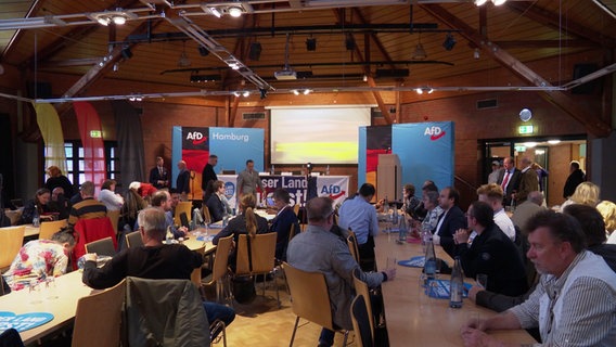 Blick in den kleinen Veranstaltungsraum beim Wahlkampf der AfD Hamburg. © Screenshot 