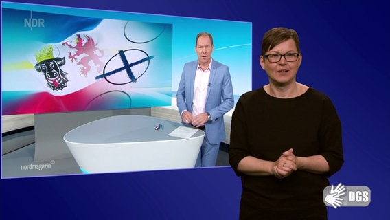 Dolmetscherin Katrin Kukla übersetzt das Nordmagazin Wahl Spezial in Gebärdensprache © Screenshot 