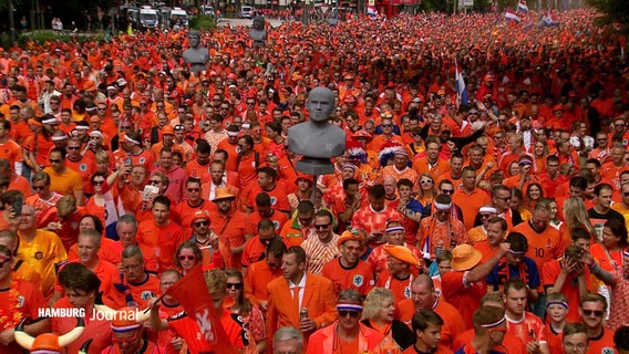 ein Meer aus in Orange gekleideten holländischen Fußballfans © Screenshot 