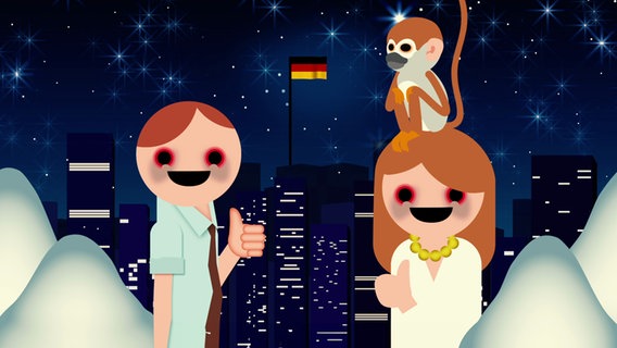 Zwei grinsende Animationsfiguren mit Augenringen. (extra 3 vom 20.06.2024 im Ersten) © NDR 
