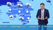 Meteorologe Donald Bäcker vor der Wetterkarte Niedersachsens. © Screenshot 