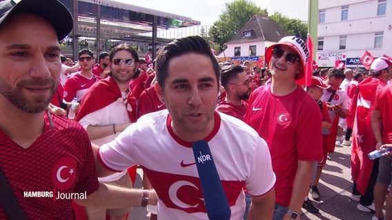 Türkische Fußballfans versammelnsich in Stellingen für einen Fanmarsch zum Stadion. © Screenshot 