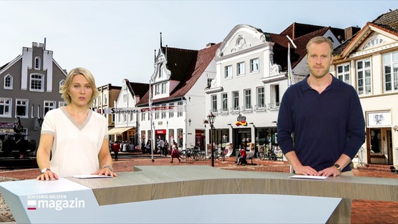 Marie-Luise Bram und Henrik Hanses moderieren das Schleswig-Holstein Magazin. © Screenshot 