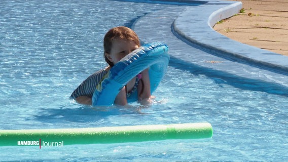 Ein Kleinkind spielt alleine in einem Nichtschwimmerbecken. © Screenshot 