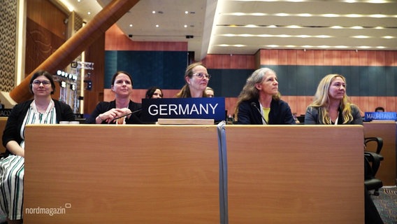 Die Schweriner Delegation während der Entscheidungsverkündung in Neu-Delhi. © Screenshot 