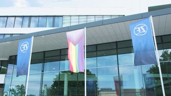 Fahnen vor dem Gebäude von ZF Lifetec Friedrichshafen © Screenshot 