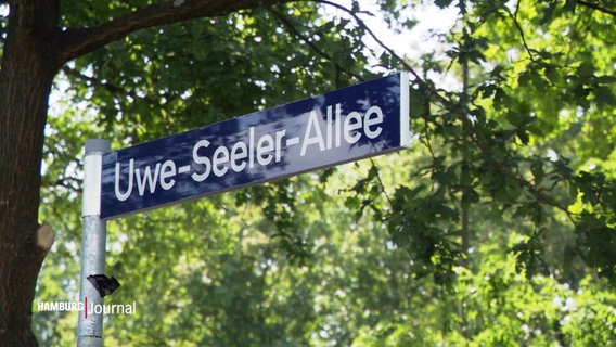Ein Straßenschild der Uwe-Seeler-Allee. © Screenshot 