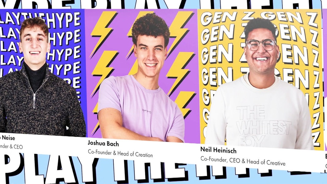 Bilder von drei jungen Männern mit einem bunten Hintergrund.
