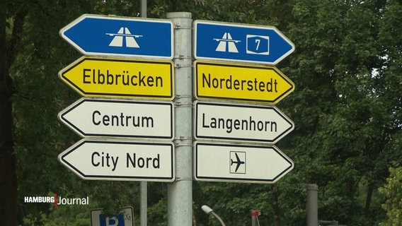Ein Straßenschild an der Wellingsbütteler Landstraße zeigt mehrere von dort zu erreichende Destinationen. © Screenshot 
