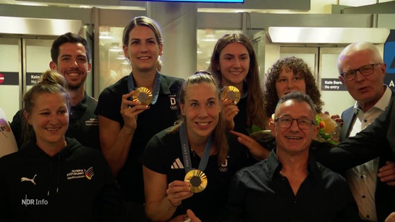 Ein Foto des 3x3 Basketballteams und anderen Personen daneben. © Screenshot 