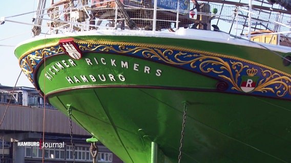 Heck der Rickmer Rickmers in Hamburg. © Screenshot 