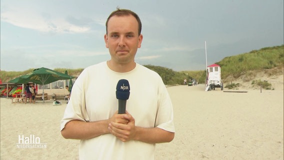 NDR-Reporter Thees Jagels berichtet live aus Baltrum. © Screenshot 