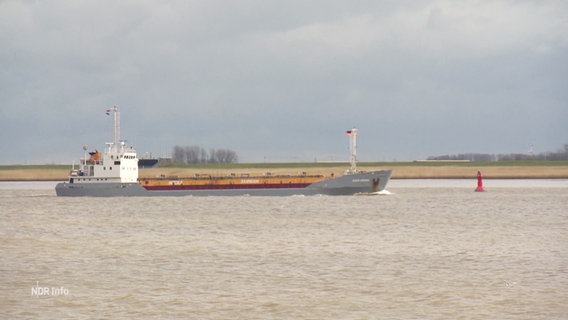 Ein Schiff fährt in einer Fahrrinne über einen Fluss. © Screenshot 