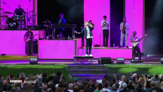 Clueso und Band während des Auftritts auf der Bühne im Stadtpark © Screenshot 