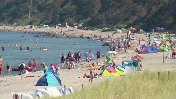 Blick auf einen voll befüllten Strand an einem heißen Sommertag © Screenshot 