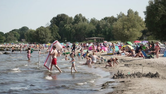 Badegäste am Strand von Ueckermünde © Screenshot 