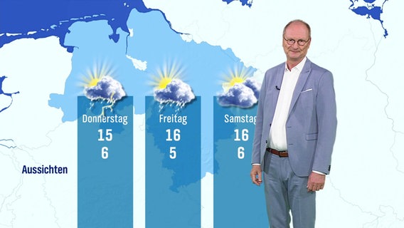 Ein Moderator steht vor einer Wettergrafik © Screenshot 