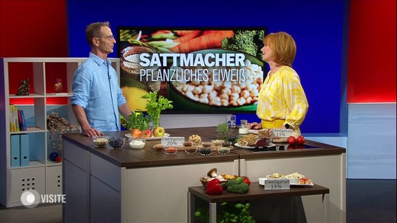 Ernährungs-Doc Matthias Riedl im Visite-Studio zusammen mit Moderatorin Vera Cordes. © Screenshot 