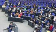 Politiker und Politikerinnen sitzen beim Probealarm im Bundestag. © Screenshot 