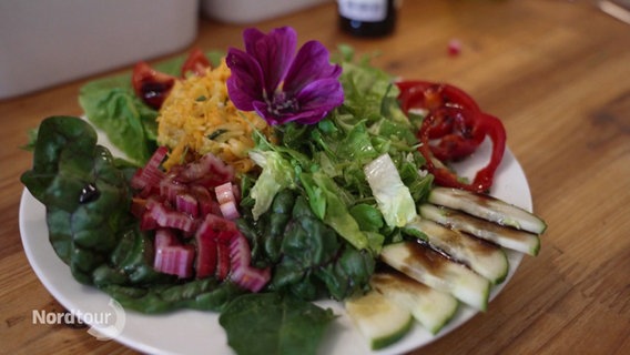 Ein bunter Salat mit Kräutern und Blüten. © Screenshot 