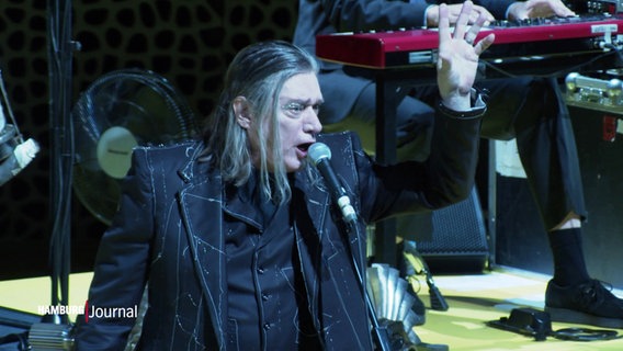 Frontsänger Blixa Bargeld von den Einstürzenden Neubauten beim Konzert in der Elbphilharmonie. © Screenshot 