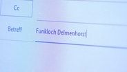 In einem E-Mail-Programm wird in die Betreffzeile "Funkloch Delmenhorst" eingegeben. © Screenshot 