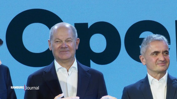 Olaf Scholz während der Eröffnung des Wasserstoffwerks. © Screenshot 