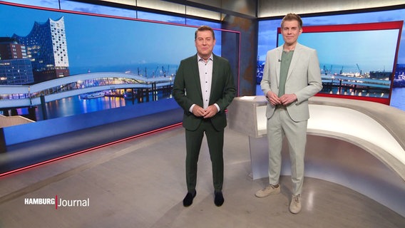 Die Moderattoren Jens Riewa und Carl-Georg Salzwedel im Studio. © Screenshot 