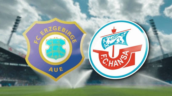 Die Logos vom FC Erzgebirge Aue und vom FC Hansa Rostock nebeneinander © Screenshot 