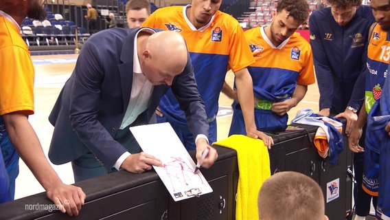 Coach Frasunkiewicz erklärt seinem Team Spielzüge. © Screenshot 