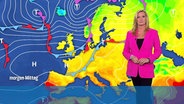 Eine Meteorologin steht vor einer Wettergrafik. © Screenshot 