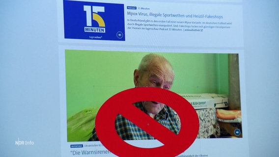 Über einem tagesschau.de Beitrag auf der ARD-Website ist ein rotes "geblockt"-Symbol gelegt. © Screenshot 