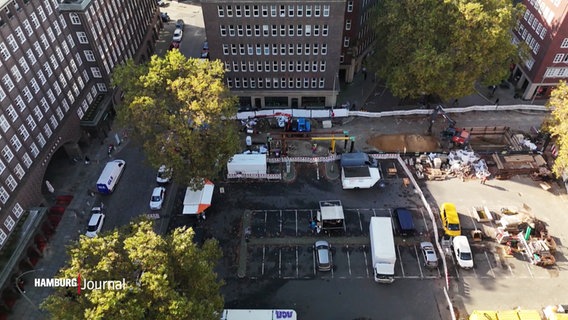 Vogelperspektive: Baustelle am Burchardplatz im Kontorhausviertel in der Altstadt. © Screenshot 