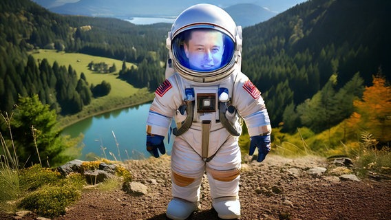 Elon Musk in einem Astronauten-Anzug. (extra 3 vom 24.10.2024 im Ersten) © NDR 