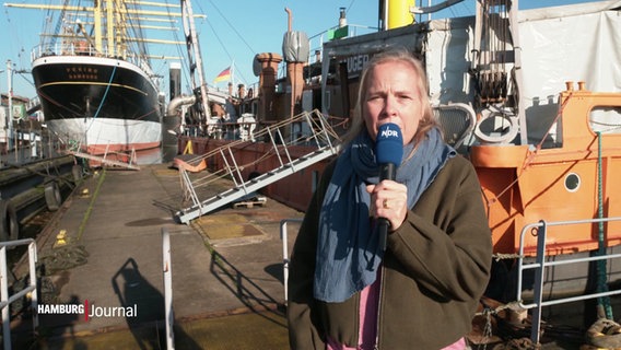 Britta Johns steht im hamburger Museumshafen und liefert die Hamburg-Tipps. © Screenshot 