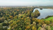 Blick aus der Vogelperspektive auf eine größere Parkanlage in einer Stadt mit See. © Screenshot 