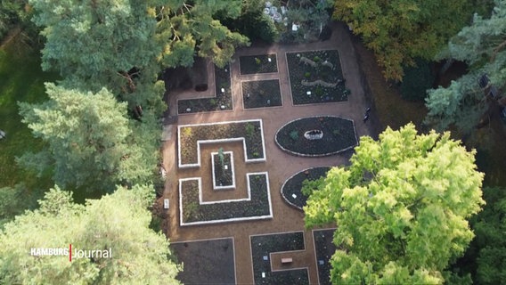 Blick aus der Luft auf den Erinnerungsgarten des Ohlsdorfer Friedhofs © Screenshot 