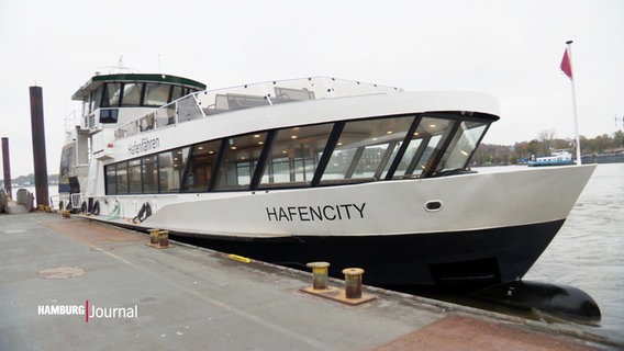 Das Fährschiff "Hafencity" steht im Hafen. © Screenshot 