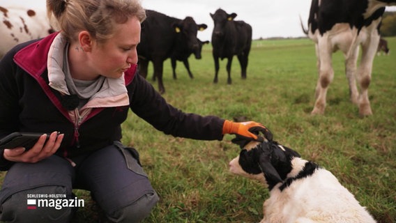 Hendrikje Rath streichelt ein Kalb. © Screenshot 