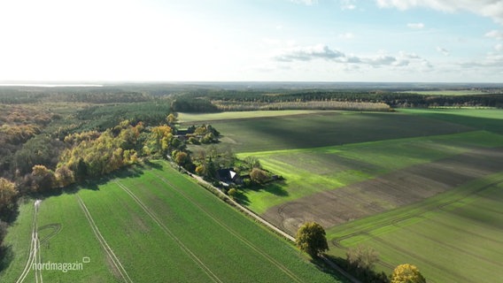 Luftbild des aus vier Häusern bestehenden Dorfes Hohen Tutow © Screenshot 