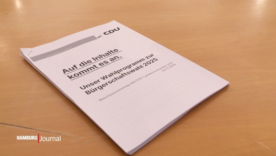 Das Wahlprogramm der Hamburger CDU mit dem Titel "Auf die Inhalte kommt es an" für die Bürgerschaftswahl 2025. © Screenshot 