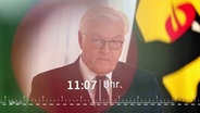 Bundespräsident Frank Walter Steinmeier mit einer digitalen Zeitangabe 11:07 Uhr. © Screenshot 