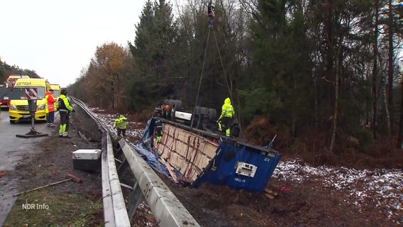 Rettungskräfte bergen einen verunfallten Sattelschlepper. © Screenshot 