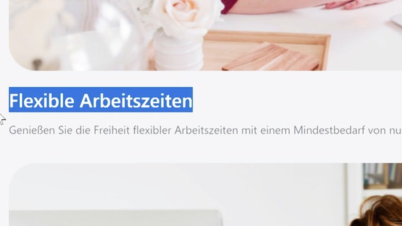 Eine Website wirbt mit flexiblen Arbeitszeiten. © Screenshot 