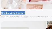 Eine Website wirbt mit flexiblen Arbeitszeiten. © Screenshot 