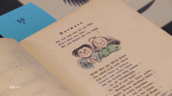 Eine Erstausgabe von Wilhelm Buschs "Max und Moritz". © Screenshot 