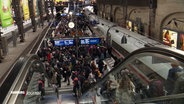 Ein sehr voller Bahnsteig am Hamburger Hauptbahnhof. © Screenshot 